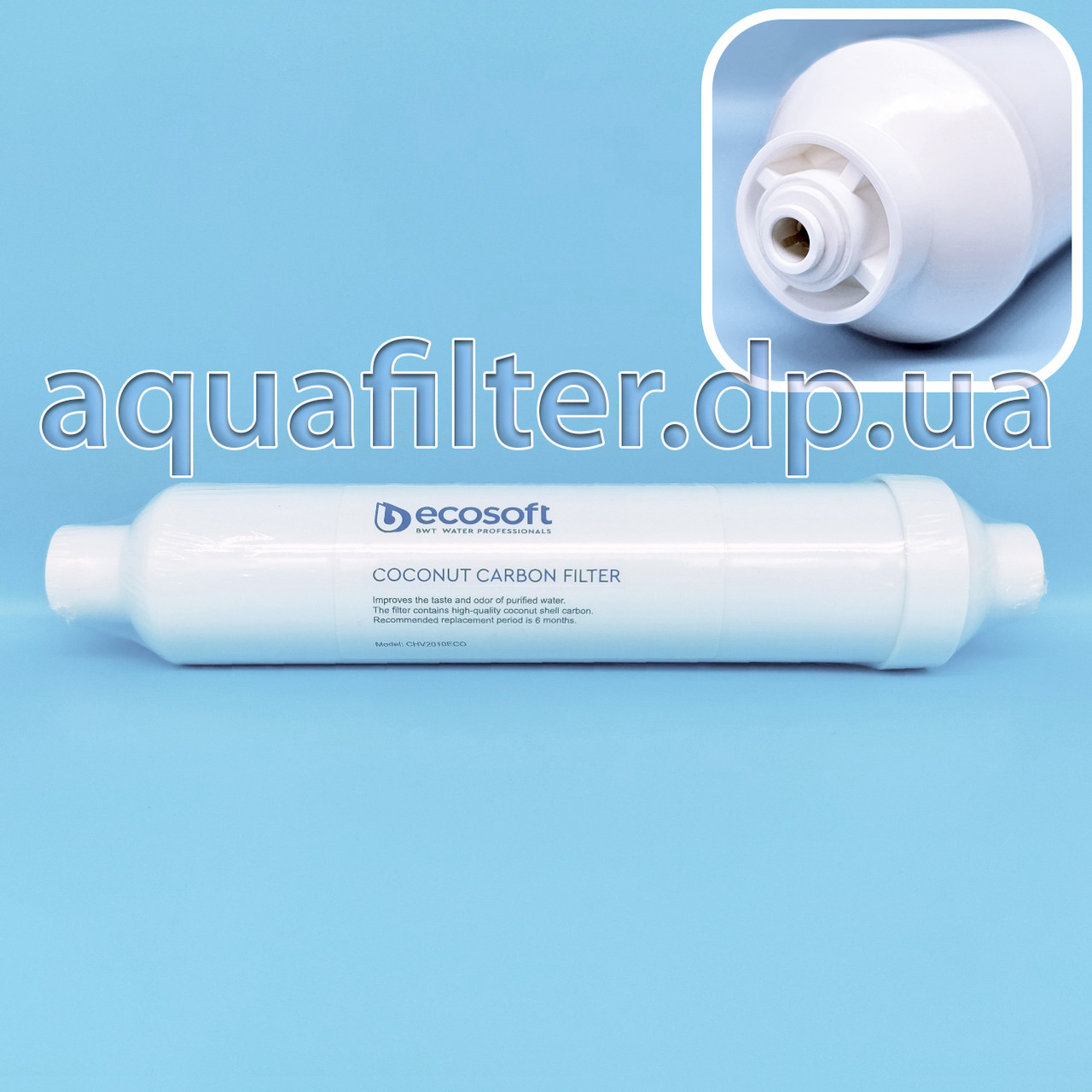 Вугільний постфільтр Ecosoft для зворотного осмосу (10"x2") швидкознімне з'єднання, фото 1