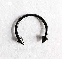 Сережка для пірсингу Finding Циркуляр підкова з шипами з хірургічної сталі 316L для брів губ Чорний 14 мм x 2.8 мм Pr00190