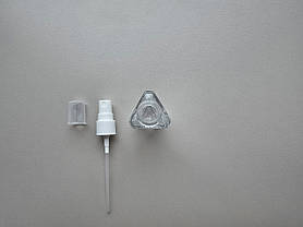 20 - 22 мл Трикутний скляний прозорий флакон з пластиковим білим розпилювачем, спреєм 18/415, атомайзер, фото 4