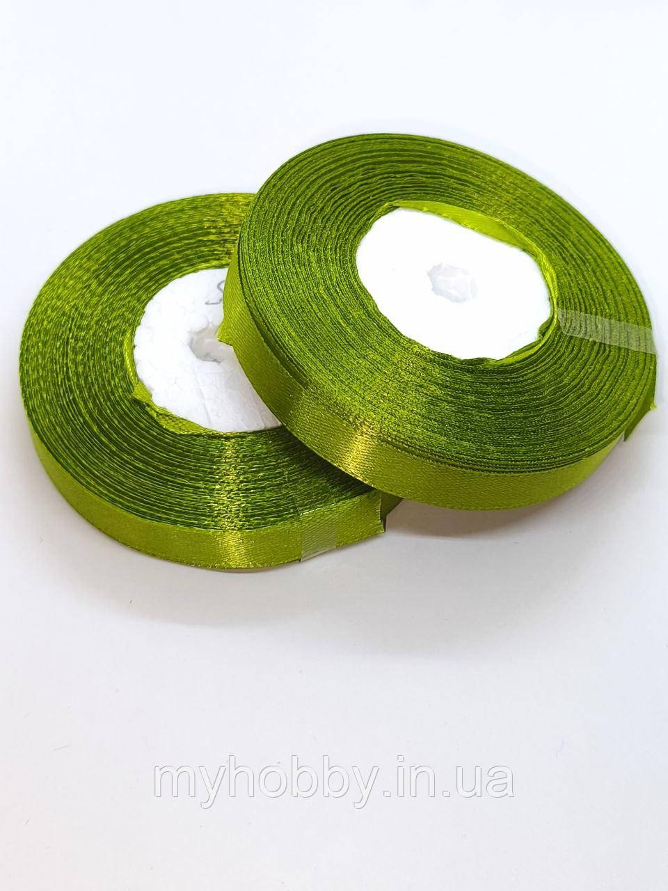 Атласна стрічка 1,2см -33м оливкова, фото 1
