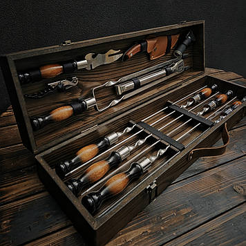 Набір шампурів у дерев'яному кейсі «Фенікс»