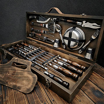 Туристичний набір шампурів у дерев'яному кейсі «Одіссей»