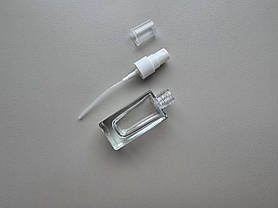 30 - 32 мл Квадрат скляний прозорий флакон з пластиковим білим спреєм, пляшка, атомайзер, фото 3