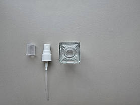 30 - 32 мл Квадрат скляний прозорий флакон з пластиковим білим спреєм, пляшка, атомайзер, фото 4