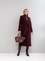 Жіноче брендове актуальне довге демісезонне пальто в кольорі бургунді