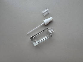 50 - 52 мл Квадрат скляний прозорий флакон з пластиковим білим розпилювачем, спреєм 18/410, пляшка, фото 3