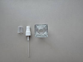 50 - 52 мл Квадрат скляний прозорий флакон з пластиковим білим розпилювачем, спреєм 18/410, пляшка, фото 4