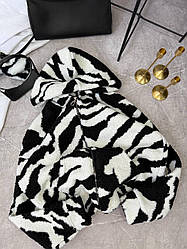 М'яка об'ємна осіння жіноча кофта Тедді принт толстовка хутра на блискавці тепла зипка бомбер на змійці