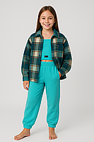 Спортивний костюм на дівчинку трійка (Сорочка+топ+штани) зріст 128-152 см колір бірюза