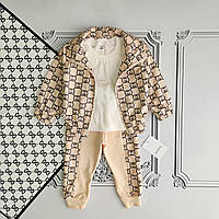 Дитячий бежевий костюм трійка, комплект з ветровкой Гуччі