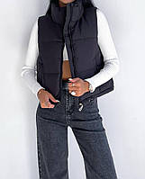 Однотонная осенняя женская жилетка (42-44, 46-48) чёрная, белая (плащевка Эмми + синтепон 200)