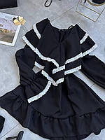 Женское модное свободное платье расклешенное с белым кружевом черное хаки