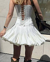 Летняя короткая воздушная женская юбка с рюшами (молочная, черная)