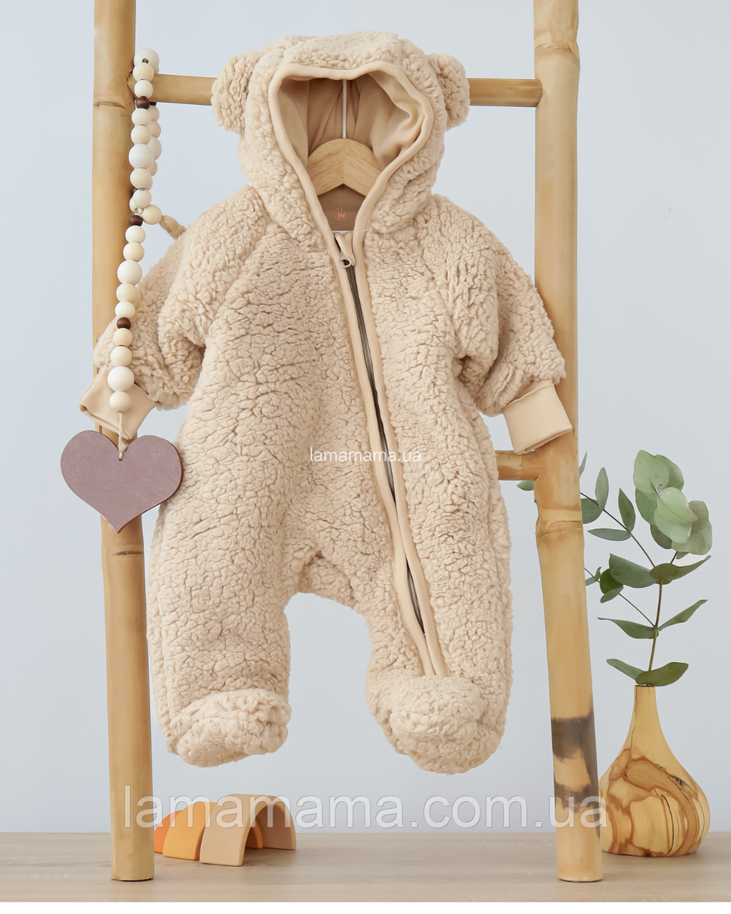 Демісезонний теплий комбінезон +5/+15°C з капюшоном для малюків Тедді Беж, фото 1