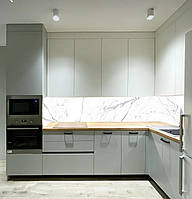 Кухонний скляний фартух білий мармур