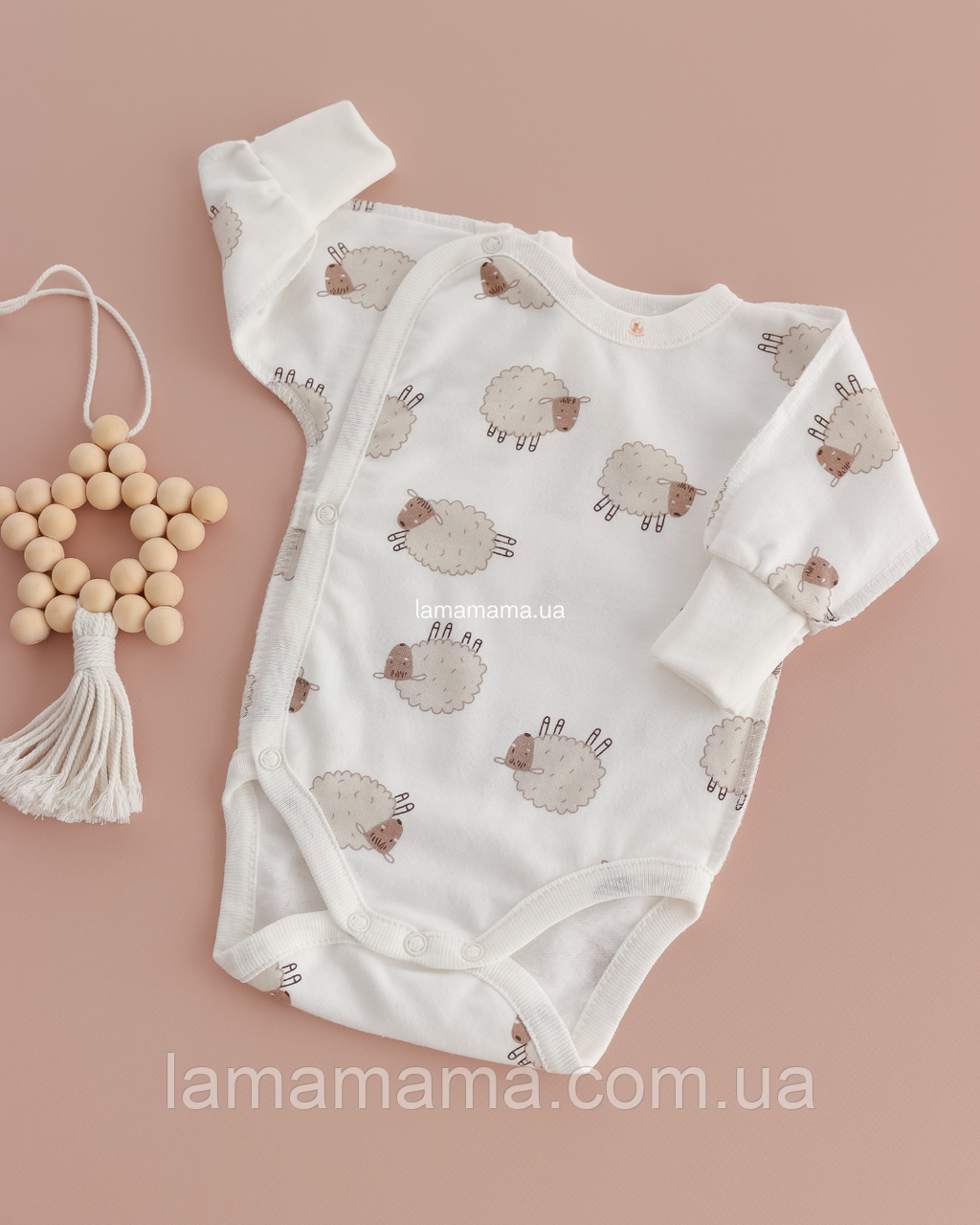 Тепла боді-льоля з довгим рукавом із зовнішніми швами Пухнасті історії Футер із начісом, Молочний з малюнком, фото 1