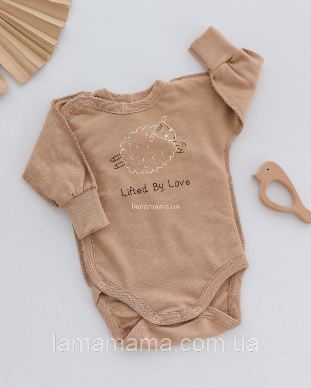 Тепла боді-льоля з довгим рукавом із зовнішніми швами Пухнасті історії Футер із начісом, Кавовий, фото 1