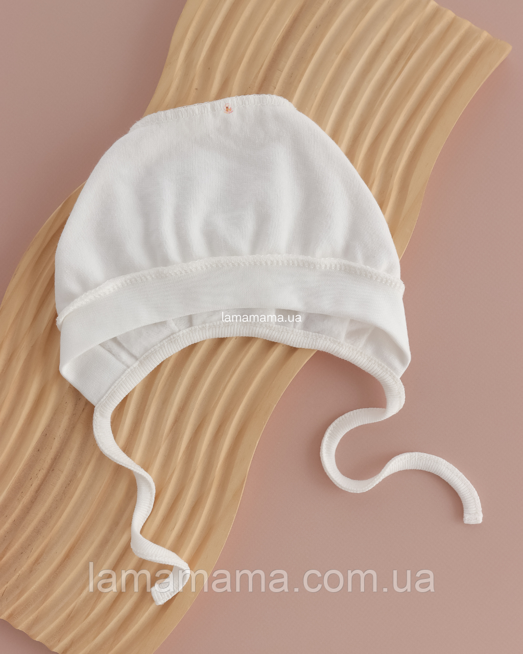 Теплий чепчик на зав'язках із зовнішніми швами Пухнасті історії Футер з начісом, молочний, фото 1