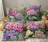Набір декоративних чохлів на подушки з гортензіями – 4 шт, 45×45 см, фото 2