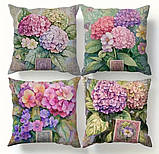 Набір декоративних чохлів на подушки з гортензіями – 4 шт, 45×45 см, фото 3