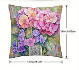 Набір декоративних чохлів на подушки з гортензіями – 4 шт, 45×45 см, фото 4