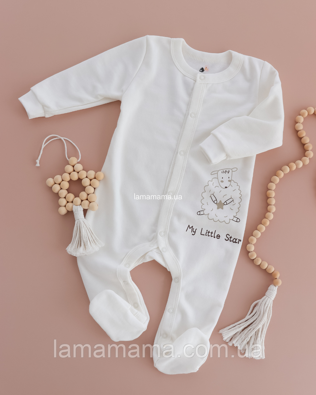 Теплий чоловічок із закритою стопою Пухнасті історії Футер з начісом, молочний, фото 1