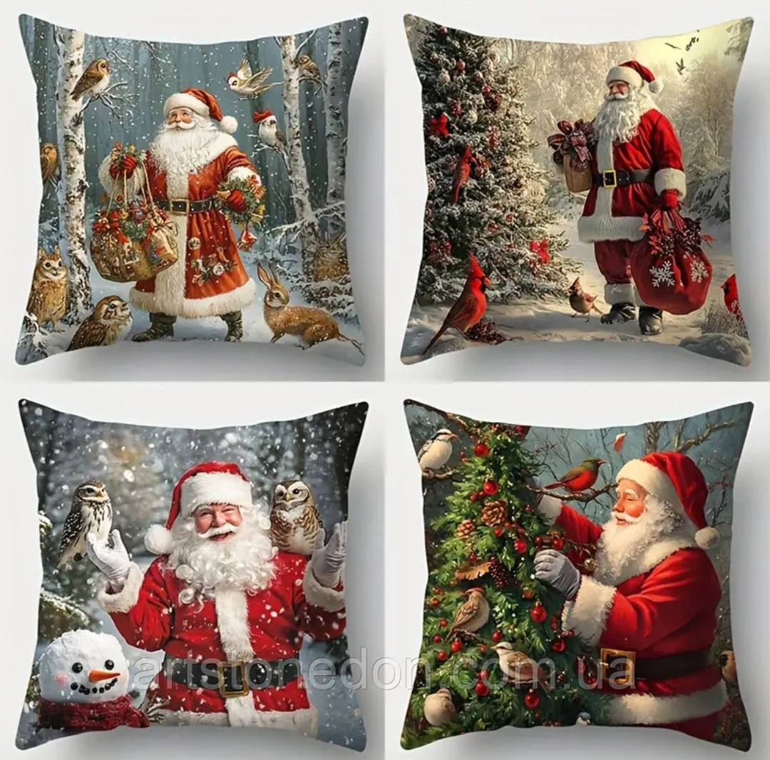 Новорічні декоративні наволочки із Санта Клаусом – набір 4 шт, 45×45 см, фото 1