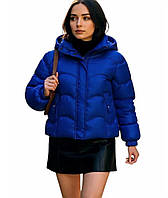 Куртка синя 44 зимова коротка жіноча стьобана