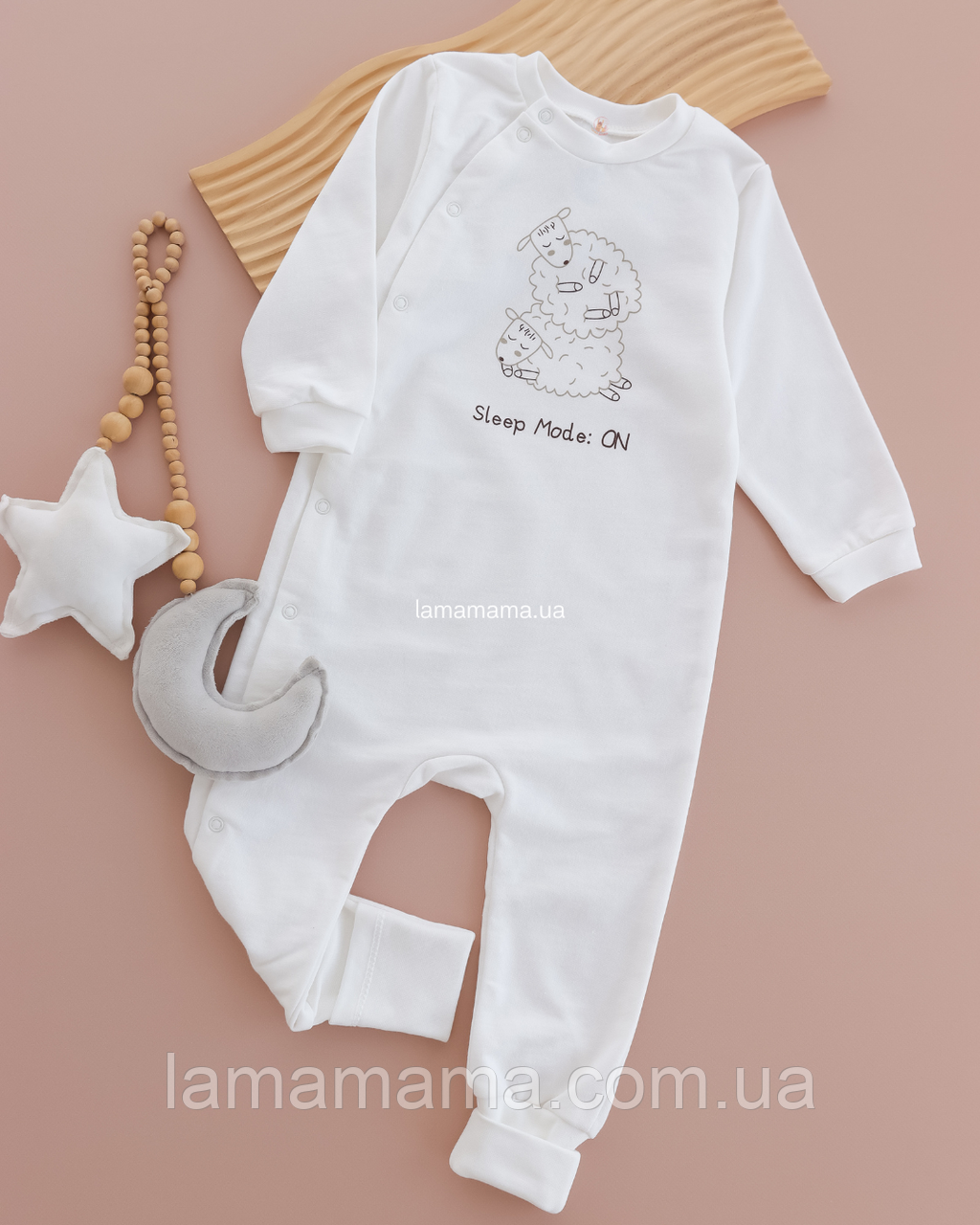 Дитяча тепла піжама чоловічок, стопа-трансформер Пухнасті історії Футер з начісом, молочний, фото 1