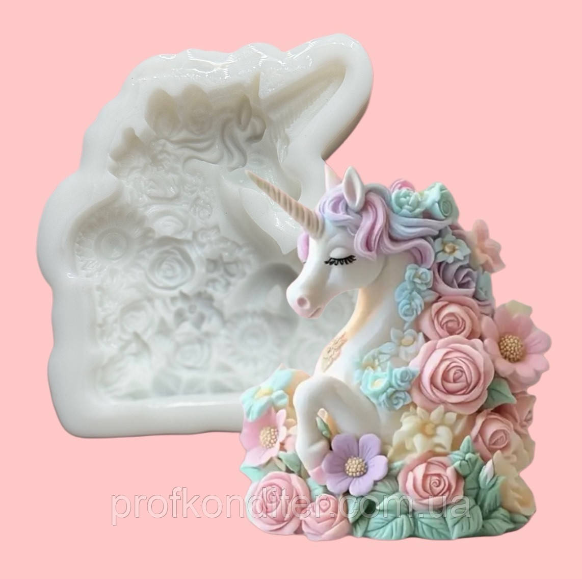 Силіконовий Молд для шоколаду, карамелі, мастики та ін "Єдиноріг в квітах", фото 1
