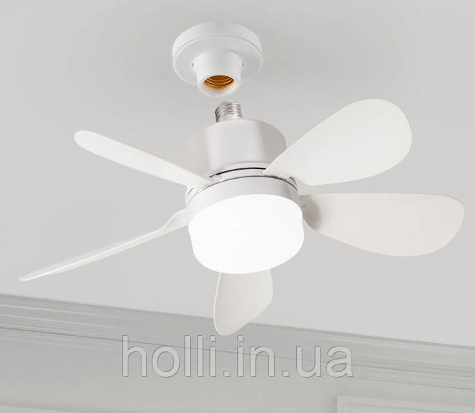 Лампа вентилятор 24W 5 лопатей, Світлодіодна LED лампа з вентилятором, світильник із вентилятором 42 см, цокольE27 з пультом, біла