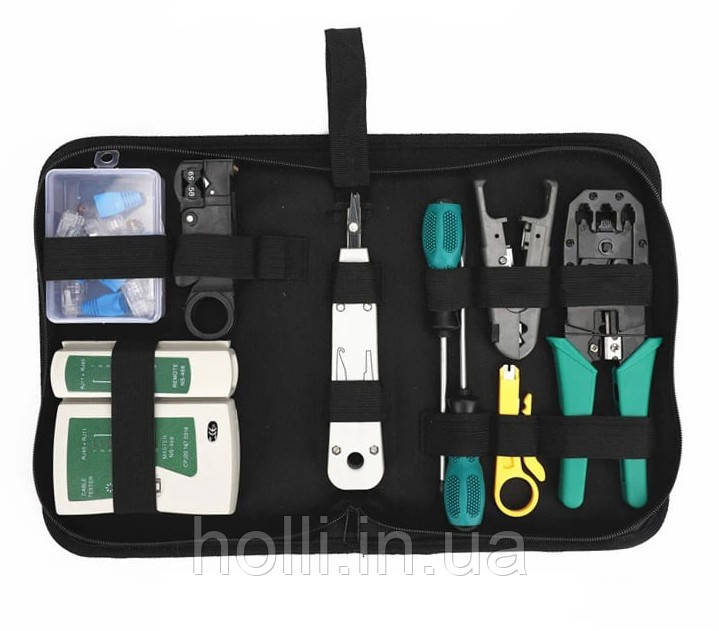 Набір мережевика в кейсі 19 в 1, набір інструментів для монтажу прокладки та обслуговування мережі 9 інструментів, в чохлі