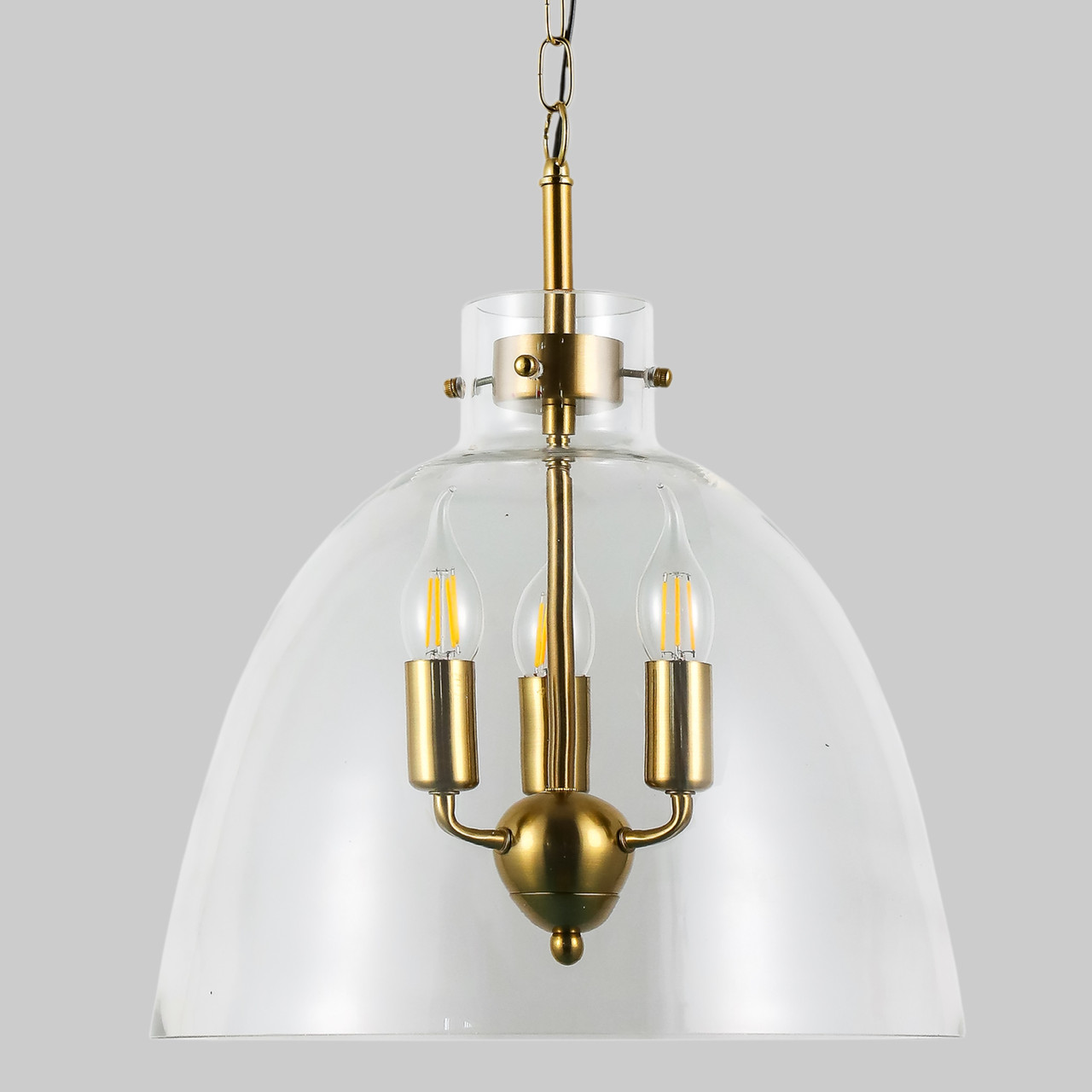 Підвісна бронзова люстра на 3 лампи з прозорим плафоном (800-P3158S-3 CL)