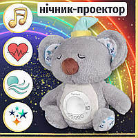 Дитячий нічник-проєктор мяка іграшка імітує ДИХАННЯ та СЕРЦЕБИТТЯ, 7 кольрів підсвітки + 3-и панелі з візерунками