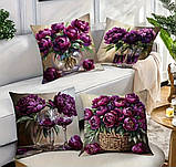 Набір декоративних чохлів на подушки з принтом півоній Бордо – 4 шт, фото 2