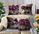 Набір декоративних чохлів на подушки з принтом півоній Бордо – 4 шт, фото 3