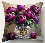 Набір декоративних чохлів на подушки з принтом півоній Бордо – 4 шт, фото 5