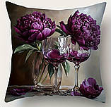 Набір декоративних чохлів на подушки з принтом півоній Бордо – 4 шт, фото 6