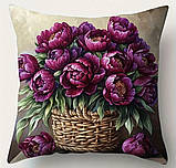 Набір декоративних чохлів на подушки з принтом півоній Бордо – 4 шт, фото 7