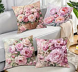Набір декоративних чохлів на подушки з квітковим принтом (4 шт) – півонії, стиль Прованс, фото 3