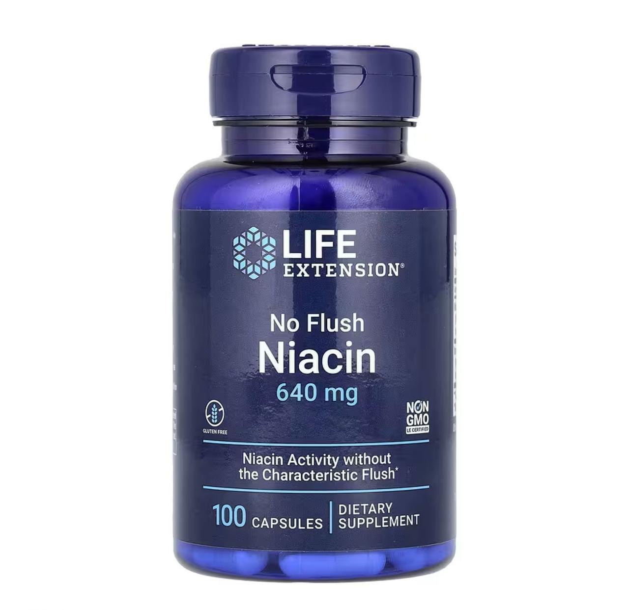 Ніацин Life Extension No Flush Niacin, 640 мг, 100 капсул, фото 1