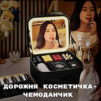 Дорожная косметичка чемоданчик с зеркалом с LED-подсветкой, Бьюти кейс косметичка чемоданчик, Дорожные косметички