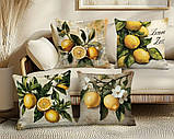 Набір декоративних чохлів на подушки з лимонним принтом – 4 шт, фото 3