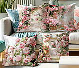 Набір декоративних чохлів на подушки 4 шт з принтом рожевих троянд, фото 3