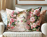 Набір декоративних чохлів на подушки 4 шт з принтом рожевих троянд, фото 4