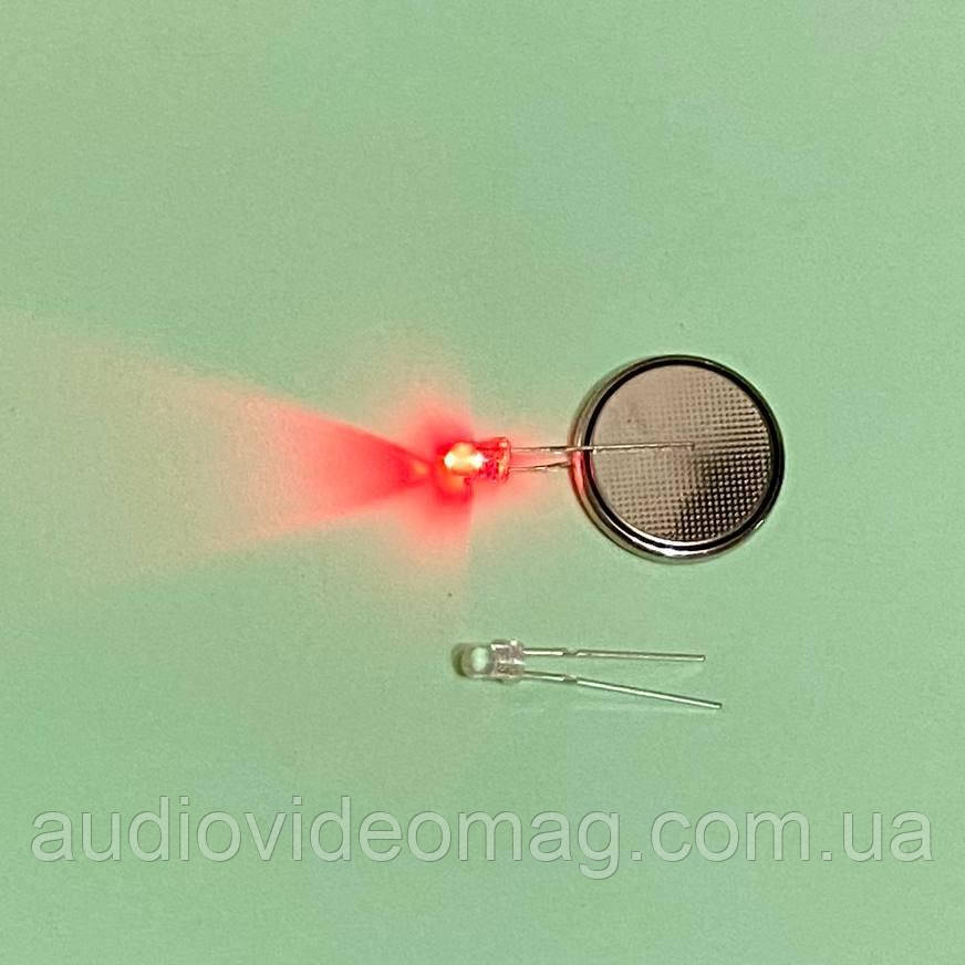 Світлодіод 3V 3 мм, прозорий, яскравий, колір червоний, фото 1