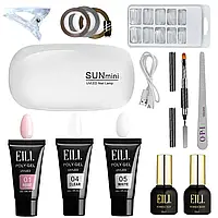 Стартовий набір для нарощування нігтів полігелем - набір з лампою USB, полігелі 30мл, база, топ та матеріали