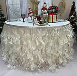Святкова спідниця для столу з органзи – рюші, декор для дня народження, весілля, свята, фото 2