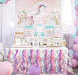 Святкова спідниця для столу з органзи – рюші, декор для дня народження, весілля, свята, фото 10