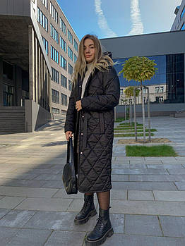 Куртка-пальто жіноча стьобана з поясом утеплювач синтепон 150 (Норма та напівбатал)